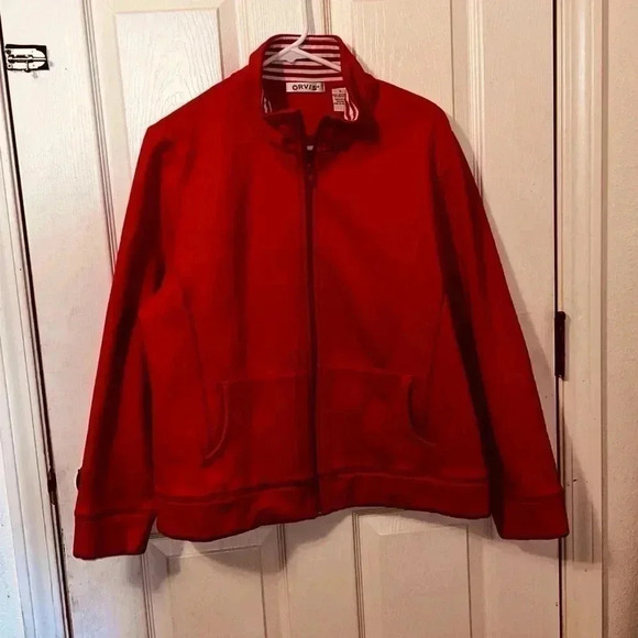 Orvis Jacket Size Large Women’s Cozy Zip Up Pockets Pink Warm Up Sweatshirt - Picture 1 of 5